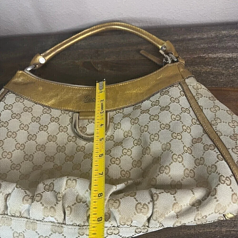 GUCCI GG Canvas Gold Leather Hobo Shoulder Bag - Picture 8 of 14